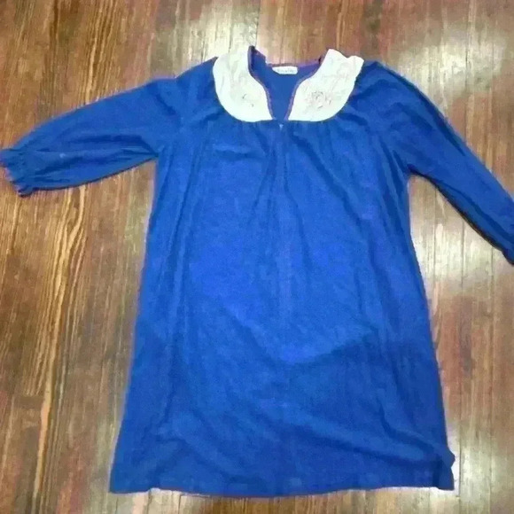Vintage Helen Of Troy Blue Bibbed Nightgown Size Medium With Pockets - Picture 2 of 6